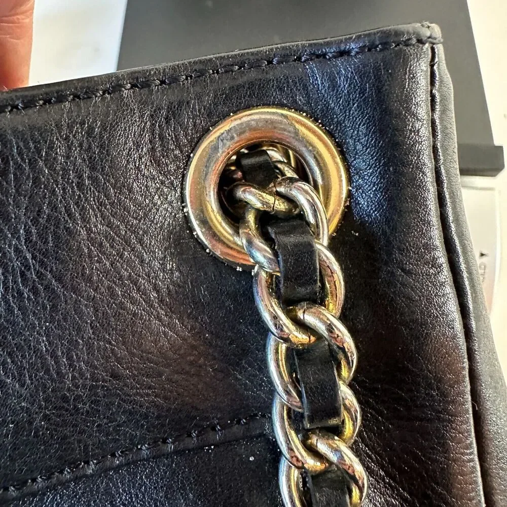 Rebecca Minkoff Black Leather Shoulder Bag Purse with Gold Hardware Chain Strap
